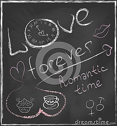 Love forever and Romantic time concept hand drawn Vector Illustration