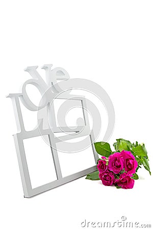 love frame, rose on white background Stock Photo