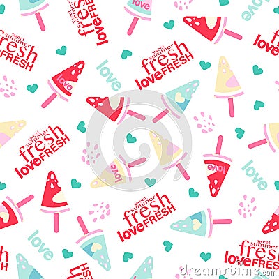 Love fresh ice cream watermelon seamless pattern Vector Illustration