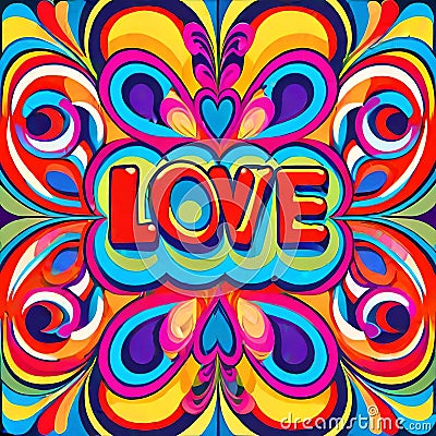 Love 1960 friendship artistic heart design expression Cartoon Illustration