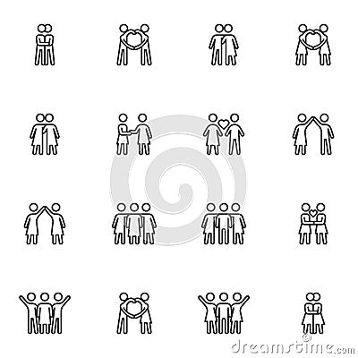 Love and friendship line icons set Vector Illustration