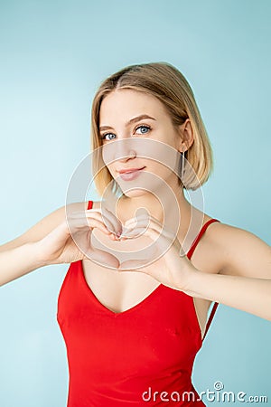 love gift happy woman send like favorite support Stock Photo