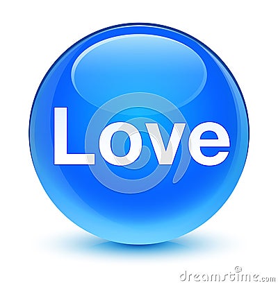 Love glassy cyan blue round button Cartoon Illustration