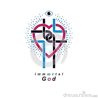 Love of God conceptual symbol combined with Christian Cross Vector Illustration