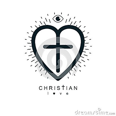 Love of God conceptual symbol combined with Christian Cross and Vector Illustration