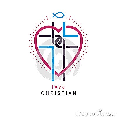 Love of God conceptual symbol combined with Christian Cross and Vector Illustration