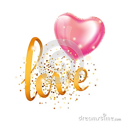 Love gold letter heart balloon Vector Illustration