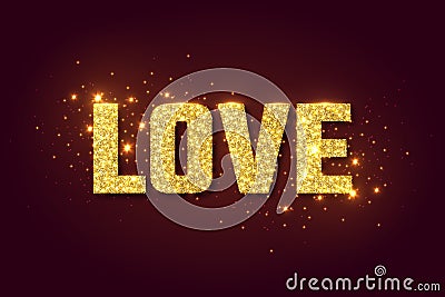 Love golden glow background for Valentines day. Cartoon Illustration