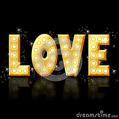 Love - golden letters with glow Stock Photo