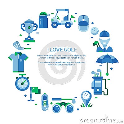 Love Golf Border Frame or Card Template Vector Illustration