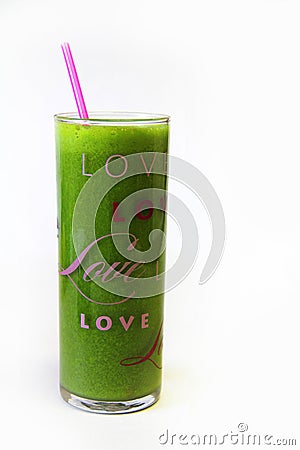 Love Green Juice Glass Vertical Stock Photo