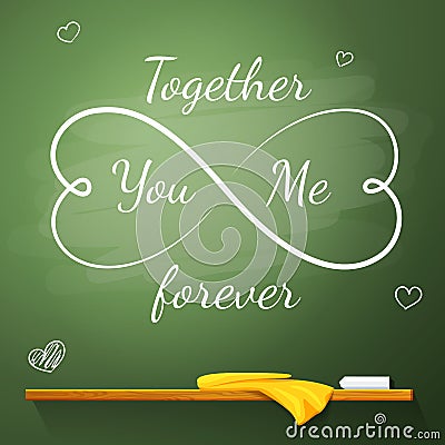 Love greeting card on the chalkboard in shape of Vector Illustration