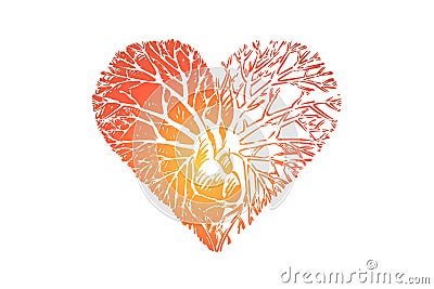 Love growing from heart metaphor, kindness branches, tree rooted in heart Vector Illustration