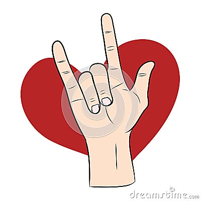 Love hand sign with red heart Vector Illustration