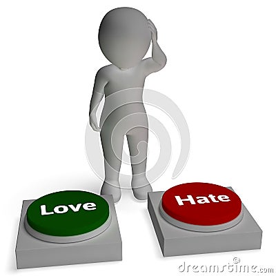 Love Hate Buttons Shows Loving And Hating Stock Photo