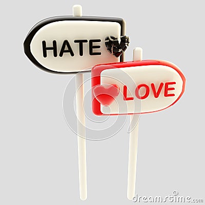 Love and hate glossy signpost signs Stock Photo