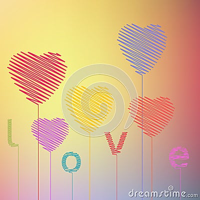 Love Heart abstract hand drawing balloons Valentin Vector Illustration