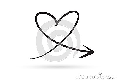 love heart arrow draw doodle brush sketch cartoon isolated on white background Vector Illustration