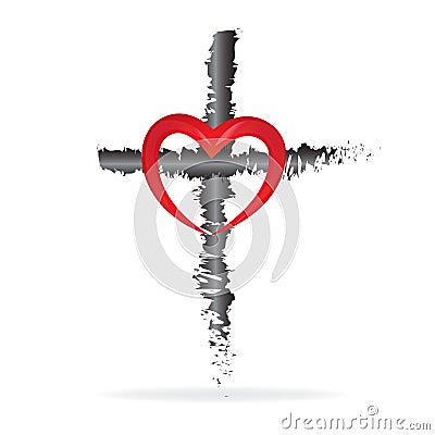 Love heart and cross religion symbol of faith vector Vector Illustration