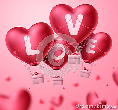 Love heart balloons for valentine`s day concept design. Vector Illustration