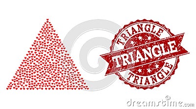 Love Heart Collage of Filled Triangle Icon and Rubber Seal Vector Illustration