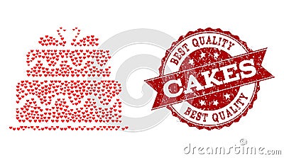 Love Heart Collage of Marriage Cake Icon and Rubber Seal Vector Illustration