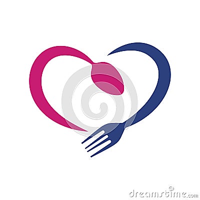 Love Heart Food Abstract Symbol with Fork and Spoon Vector Illustration