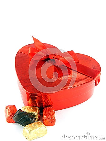 Love heart gift box with red ribbon Stock Photo