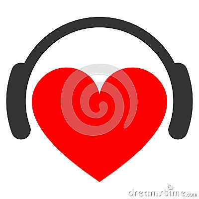 Love Heart Headphones Flat Icon Stock Photo