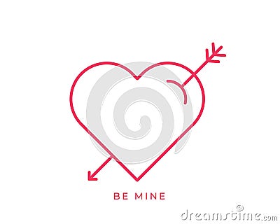 Love heart icon. Amour arrow sign. Linear outline icon on white background. Vector Vector Illustration