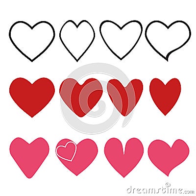 Love heart icon. Loving hearts, red like and lovely romance outline symbols. Valentine lovely passion hearted emotional drawn or Vector Illustration