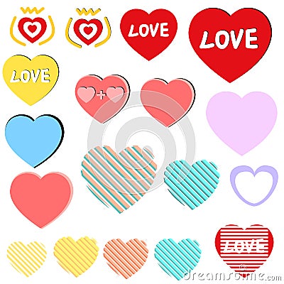 Love Heart icon set / collection, tags, stickers Vector Illustration