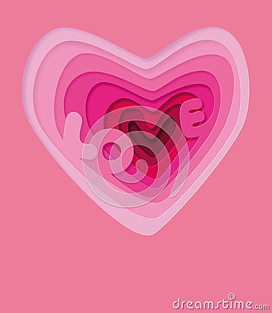 Love in heart - illustration template. Love wedding symbols for a card, invitation. Volumetric 3d heart. Valentine`s Day Vector Illustration