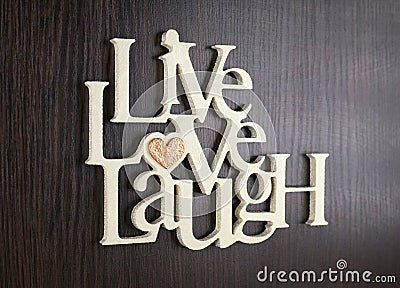 Love, heart, live, laugh lettering gift on valentine in letters Stock Photo