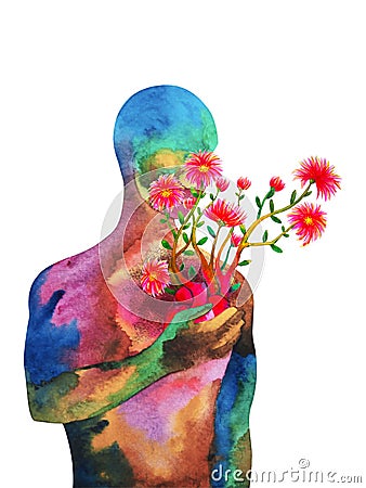 Love heart mind mental kindness human art abstract spiritual health watercolor painting illustration design Cartoon Illustration