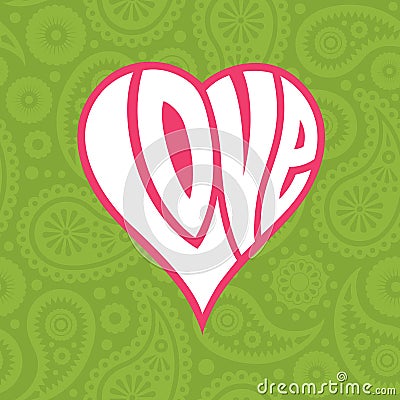 Love heart on seamless paisley background Vector Illustration