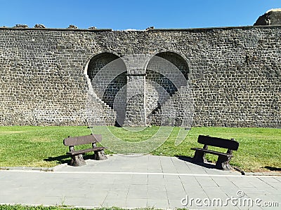 Love heart shaped of city walls near diyarbakir castle also called diyarbakÄ±r surlarÄ± blue sky background Stock Photo