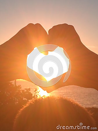 Love heart sunset shine joy glow water Stock Photo