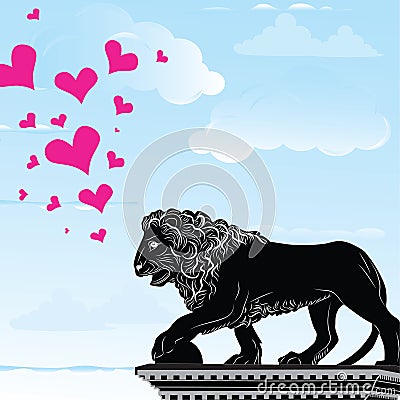 Love heart travel destination background with symbol of Florence,statue of a lion, Italy, Vector Illustration