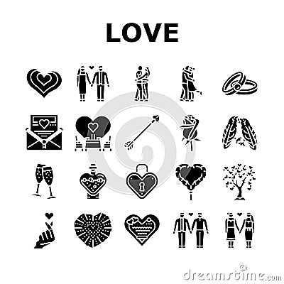 love heart valentine romantic icons set vector Vector Illustration