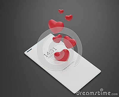 Love hearts cellphone mobile phone 3d-illustration Cartoon Illustration