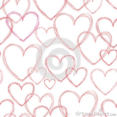 Love hearts seamless doodle line pattern. Valentine day holiday Stock Photo