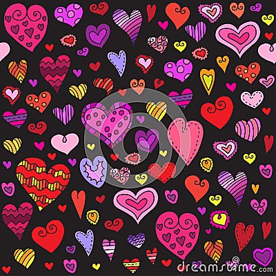 Love hearts seamless pattern. Doodle heart. Romantic background. Vector illustration Vector Illustration