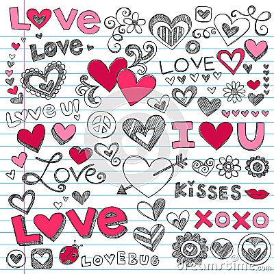 Love Hearts Valentine's Day Doodles Vector Illustration