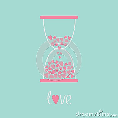 Love hourglass with hearts inside. Blue and pink. Vector Illustration