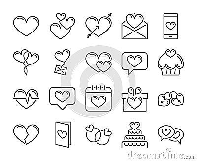 Love icon. Romantic, Hearts , Valentines day line icons set. Editable stroke, 64x64 Pixel perfect Vector Illustration