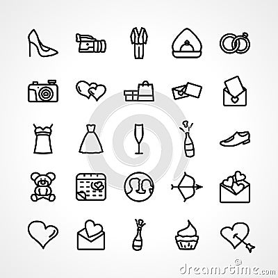 Love icon set with love couple, love message line icon Vector Illustration