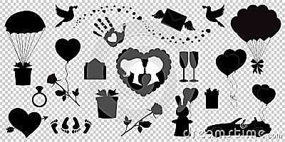 Vector love icons set of 20 editable filled valentines silhouette signs isolated Vector Illustration