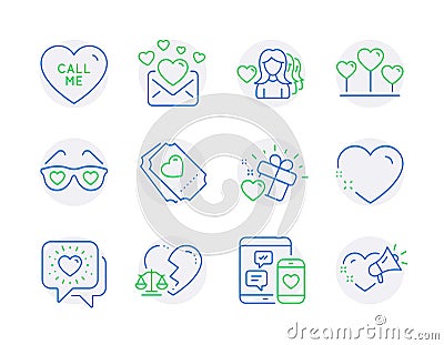 Love icons set. Included icon as Heart, Friends chat, Love glasses signs. Vector Vector Illustration