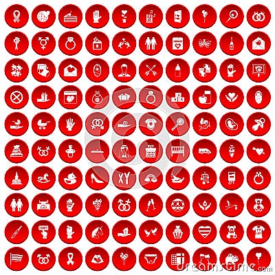 100 love icons set red Vector Illustration